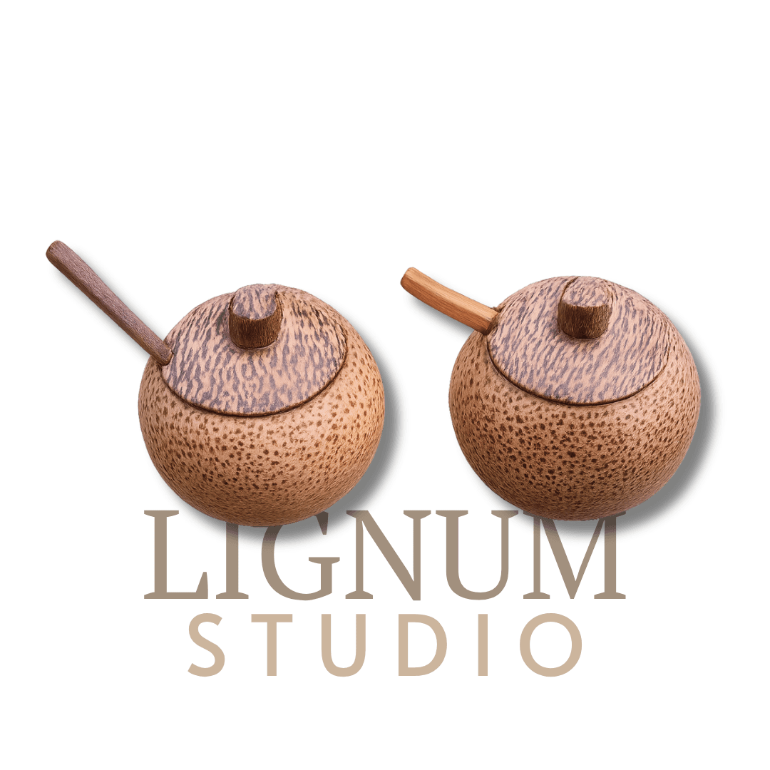 Wadah Bumbu Kayu Bulat dengan Tutup & Sendok